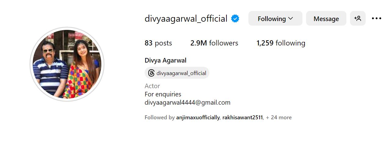 Divya Agarwal Instagram